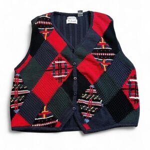 Vintage knitted cottage core westbound patchwork vest size XL